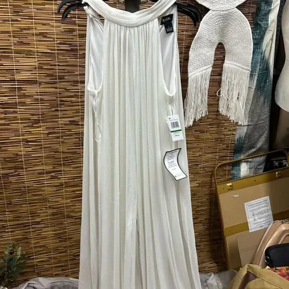 Msk High-Neck Sparkle-Mesh Wide-Leg Jumpsuit - Ivory/Gold - Picture 3 of 3